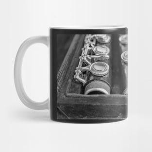 Close up of wooden flute in case Mug